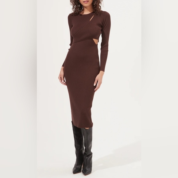 New ASTR The Label Alora Cutout Sweater Brown Midi Dress Sz L - Picture 7 of 8